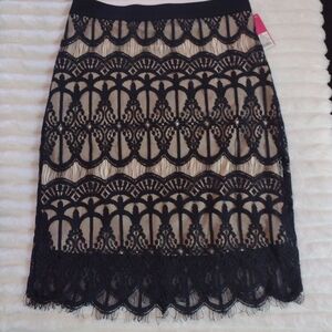 New Black Lace Overlay Skirt Womens Med Nude Lining Coquette Sexy Sheer